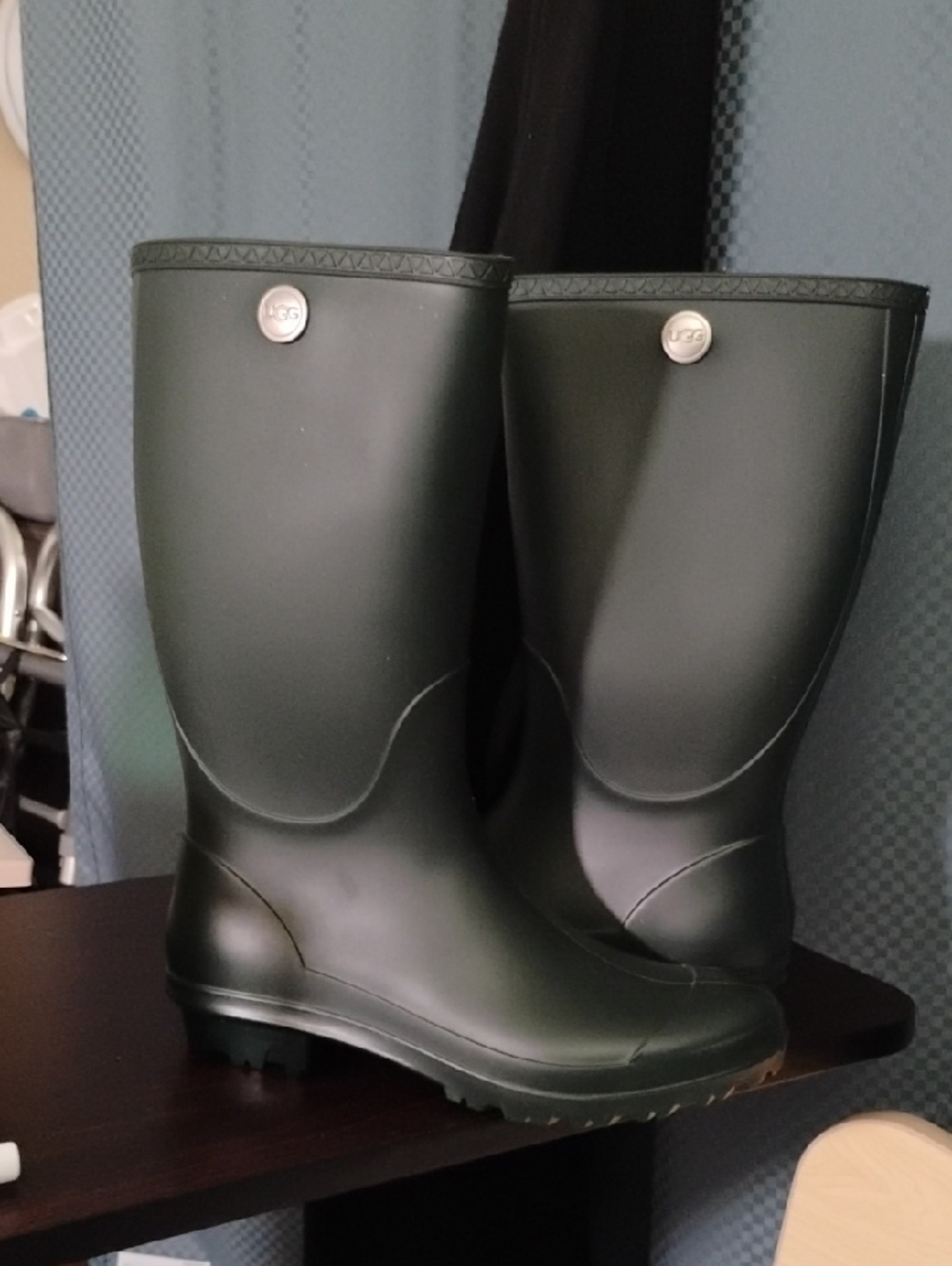 UGG Forest Green Women's Short Rain Boots with Branded Button